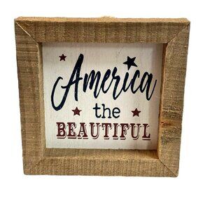Patriotic Mini Wood Sign 4in July 4th American Rustic Primitive Tray Decor